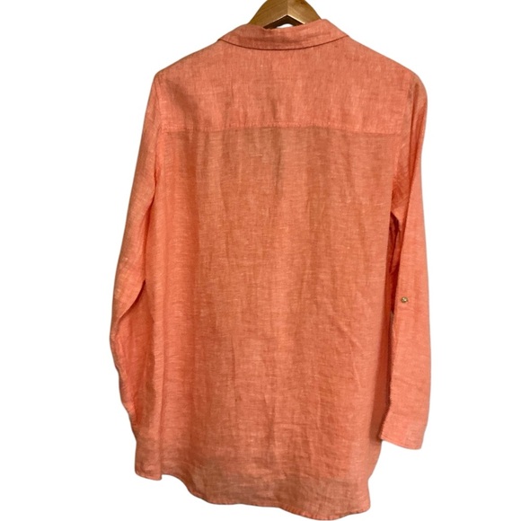 Sigrid Olsen 100% Linen Shirt Women L Button Up Peach Long Sleeve Minimalist - Picture 6 of 6
